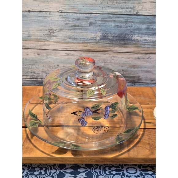 Home Essentials and Beyond Glass Covered Cheese Dome Hand Painted Fruit Design - Picture 4 of 11